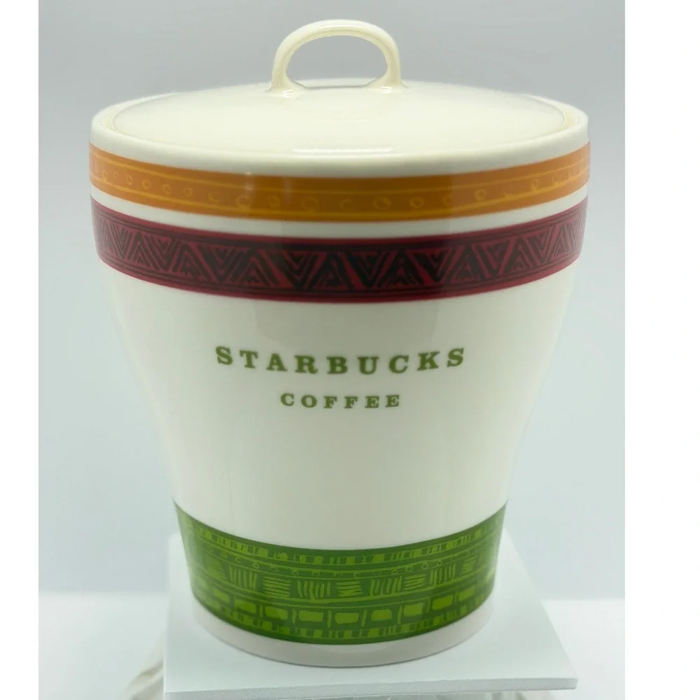 Starbucks Coffee Canister 2005 Ceramic Jar Tribal Vintage Lid